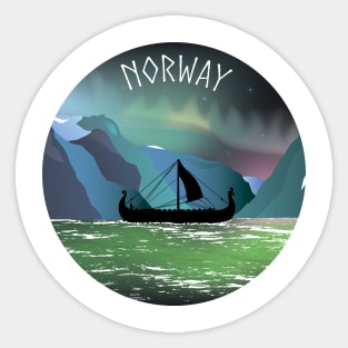 Viking Boat at Norwegian Fjord Sticker